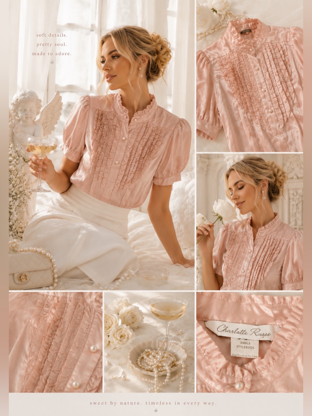 Charlotte Russe Light Blush Ruffle Button Front Top